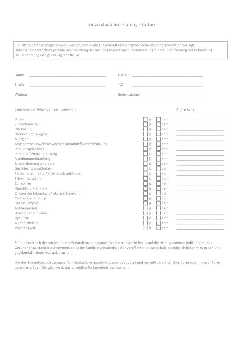 Einverständnis Tattoo PDF Etsy