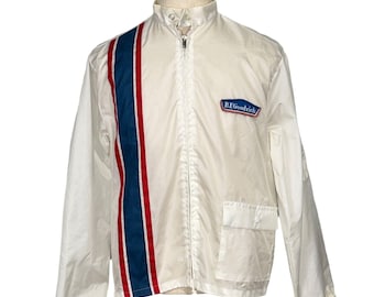Vintage 60s Firestone Racing Jacket: Embroidered Logo, Red Stripe