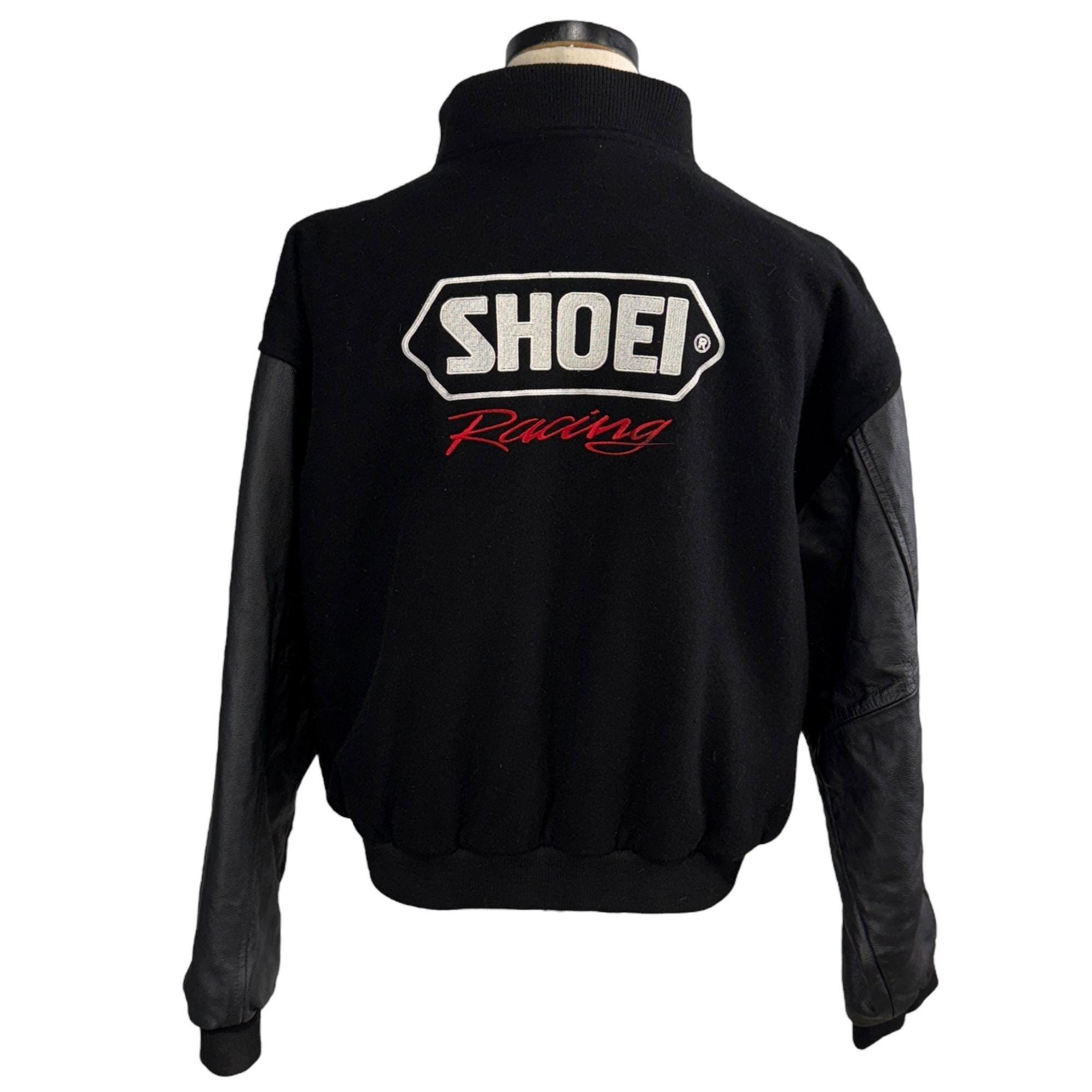 Vintage Shoei Racing 90's XL Black Wool & Leather Bomber Jacket - Etsy