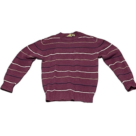 Vintage Mirell Burgundy Striped Knit Shetland Woo… - image 1