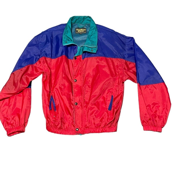Vintage 90s OshKosh B’Gosh Neon Windbreaker Track Jacket zip Size Medium