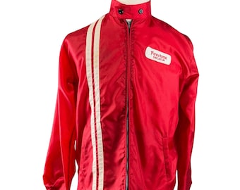 ジャケット・アウター 1960s Firestone Nylon Jacket Size L Vintage 60s Firestone Racing Jacket: Embroidered Logo, Red Stripe