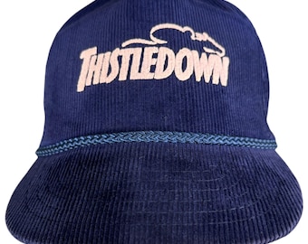 Gorra de pana azul marino bordada Thistledown vintage de los años 80, ajustable, talla única, KC Filipinas