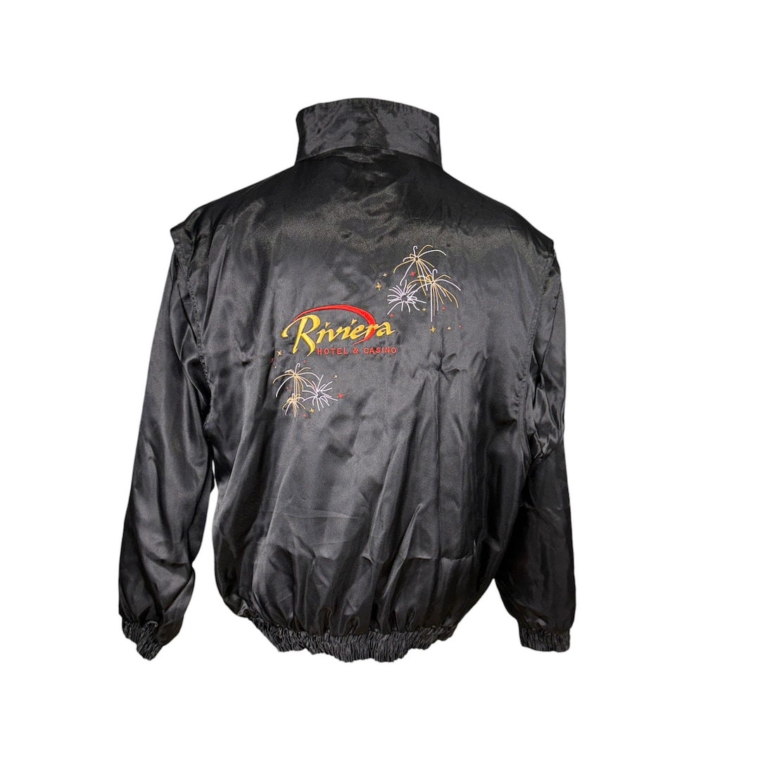 Vintage Riviera Hotel & Casino Black Satin Jacket 90s Style Snap