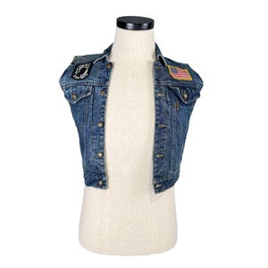 Vintage Bugle Boy Denim Vest: Harley-Davidson Patches, Youth Small