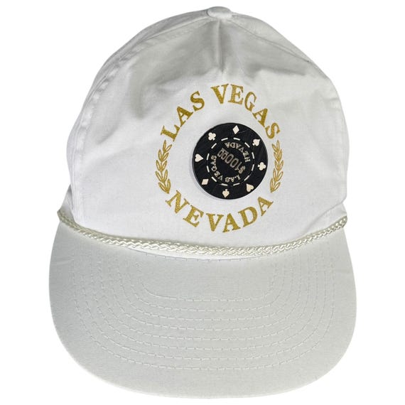 Vintage 80s Las Vegas Snapback Hat: Poker Chip Motif & Rope Accent