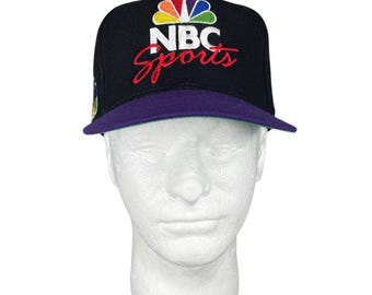 New 90s NBC Sports Snapback Hat Black & Purple Embroidered Logo One Size Adjustable By Sports Specialties