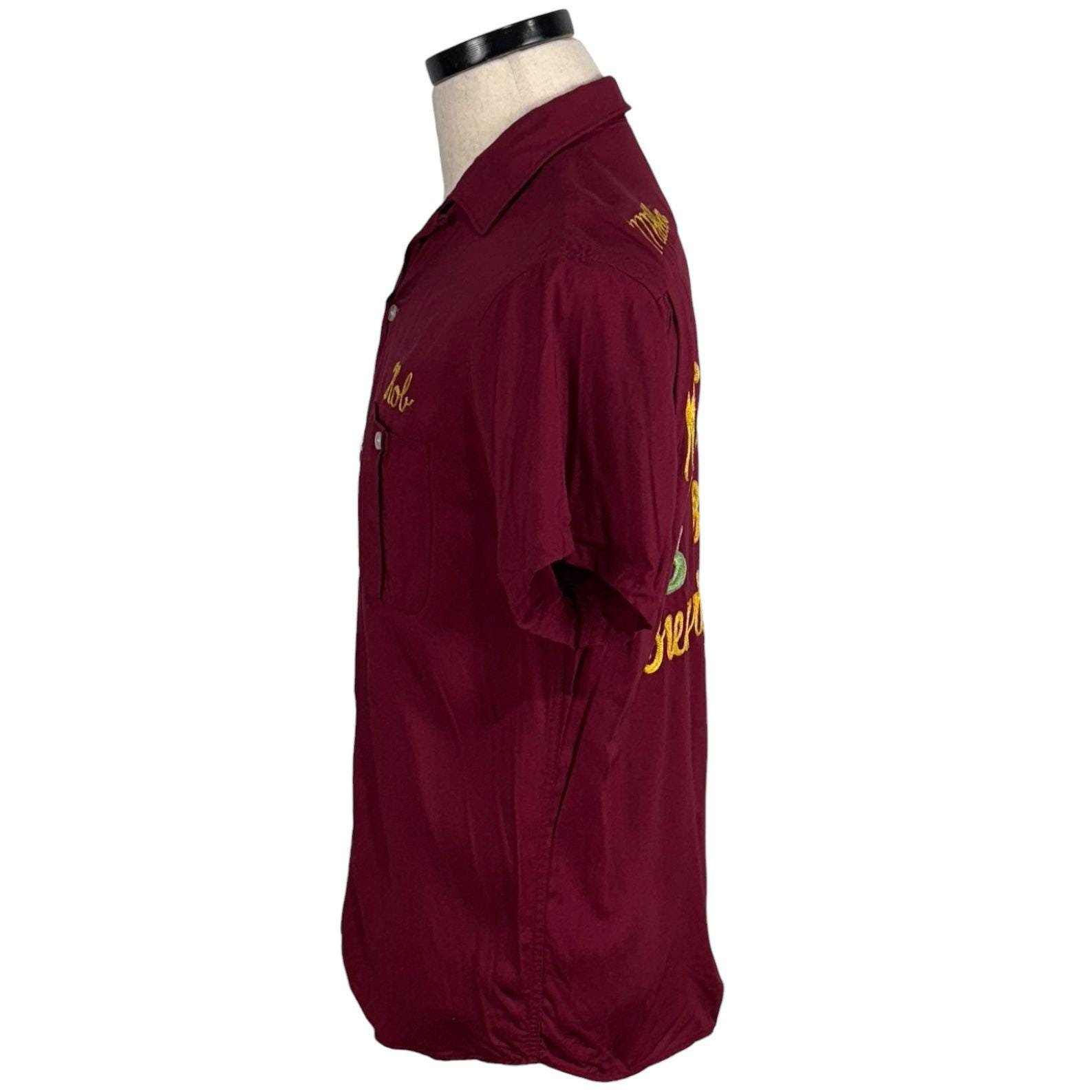 Vintage 50s Hilton Burgundy Bowling Shirt Chain Stitch Embroidery