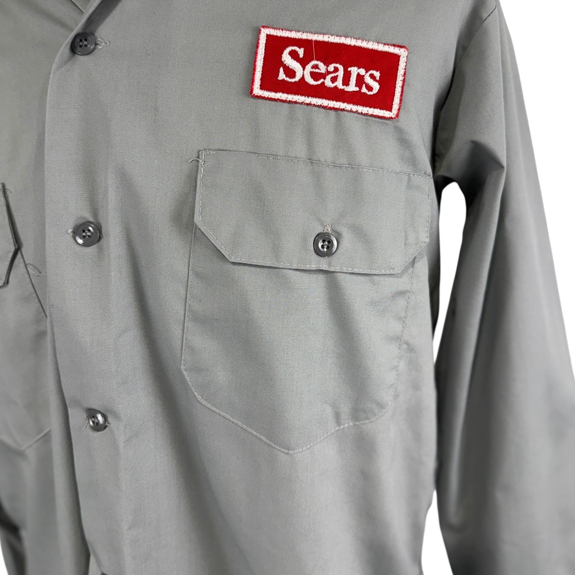 Vintage 60s Sears Permanent Press Gray Work Shirt M Long Sleeves