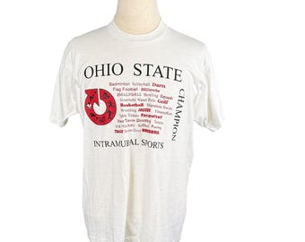 Camiseta deportiva intramuros vintage de los años 90, campeón del estado de Ohio, talla XL, Fruit of the Loom, blanca