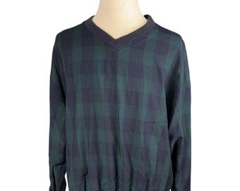 Pendleton 100% Virgin Wool Plaid Pullover Sweater Large Green & Navy