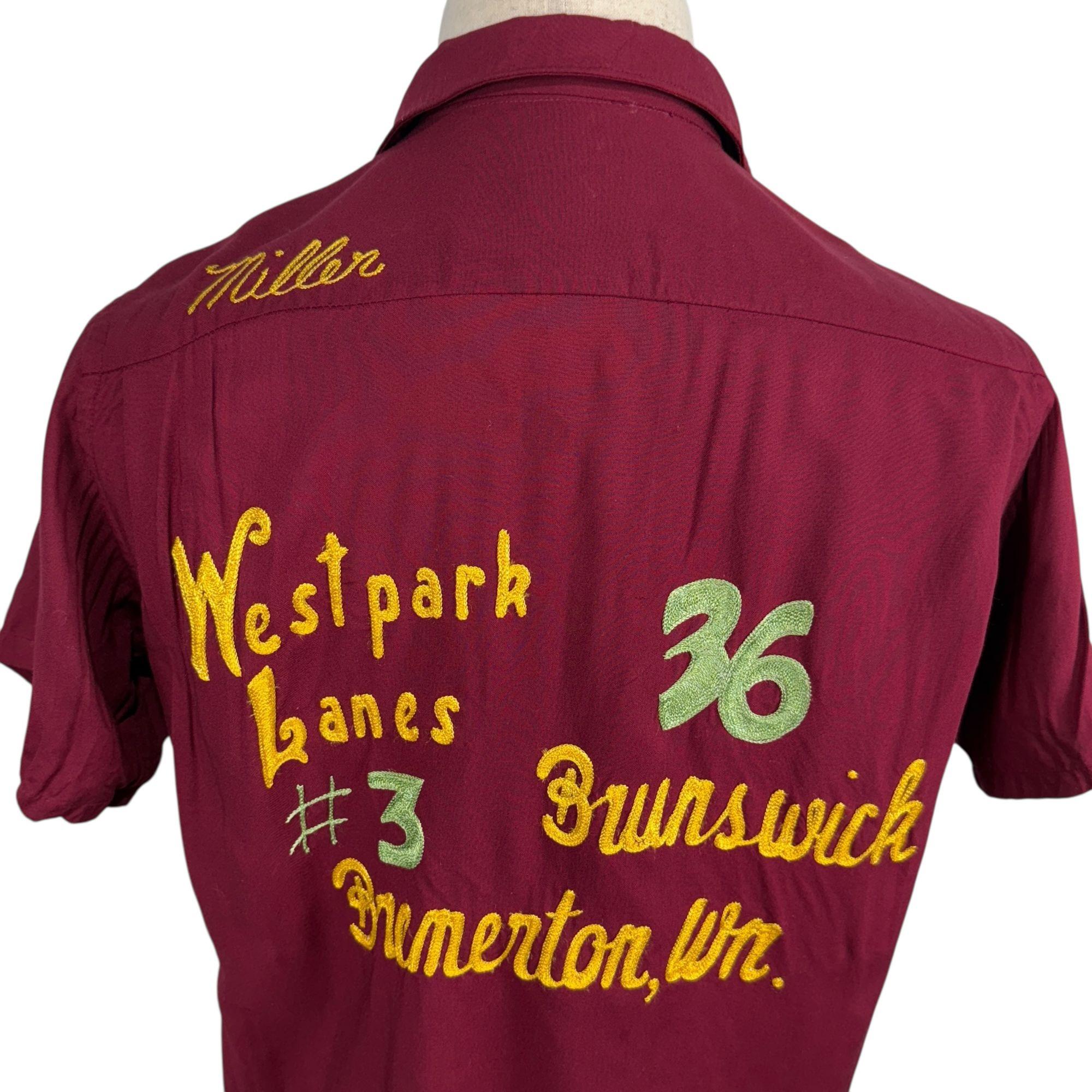t*読様 Hilton bowlingshirt 50s Vintage 50s Hilton Burgundy Bowling Shirt Chain Stitch Embroidery