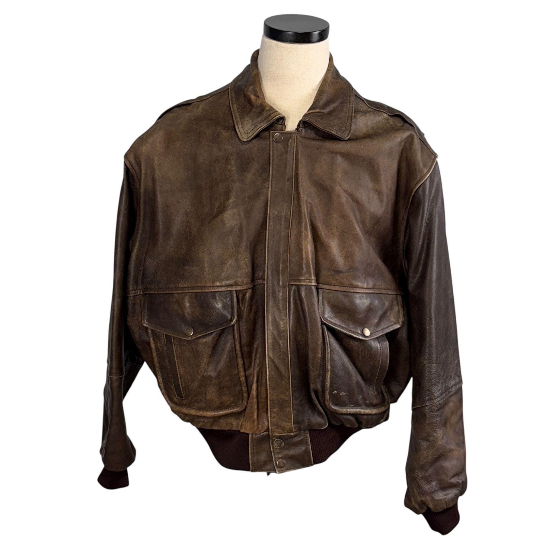 Vintage Leather Bomber Jacket XL With Map Lining & YKK