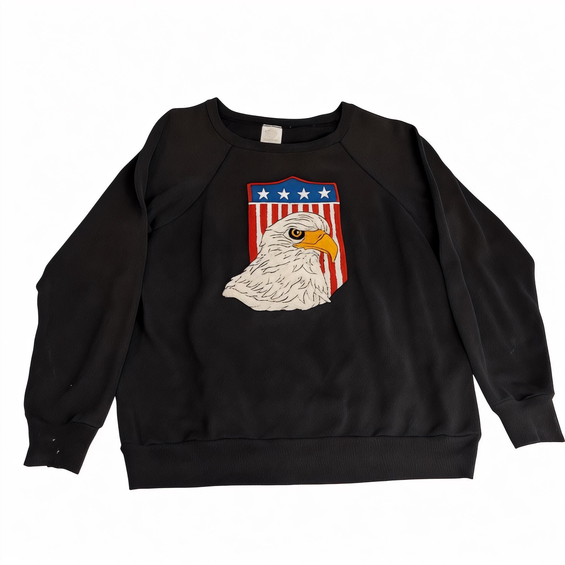 Pannill Mens Black 80's American Flag Eagle Raglan Sleeve Sweatshirt Size XL