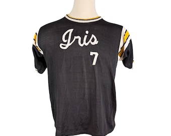 Vintage 70s Mason &quot;Iris 7&quot; Black Basketball Jersey Large