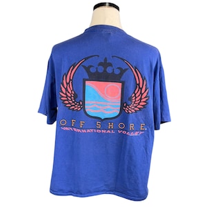 Vintage 90s Off Shore Blue Graphic T-Shirt XL Single Stitch 100% Cotton USA-Made