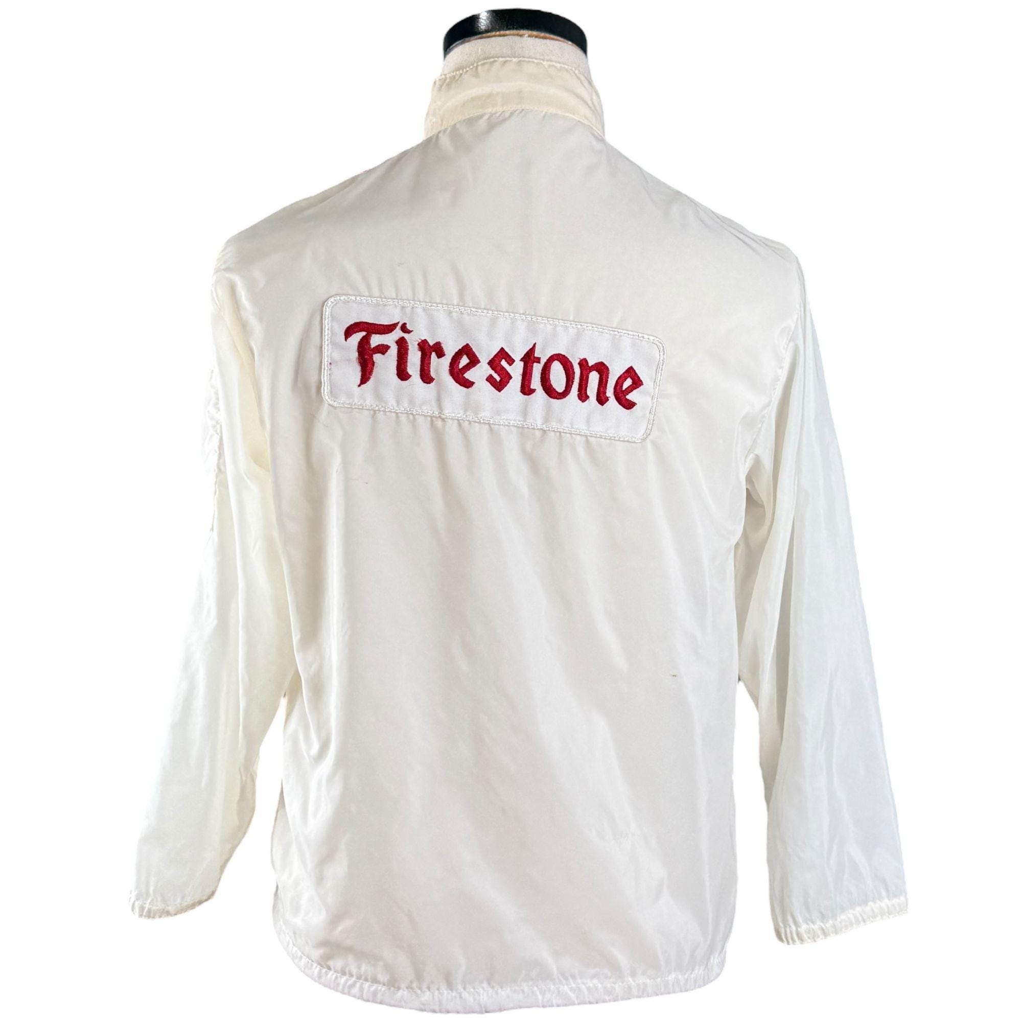 Vintage 60s Firestone Racing Jacket: Embroidered Logo, Red Stripe
