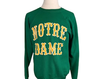 Vintage 80s Champion Notre Dame Sweatshirt Large Green Raglan
