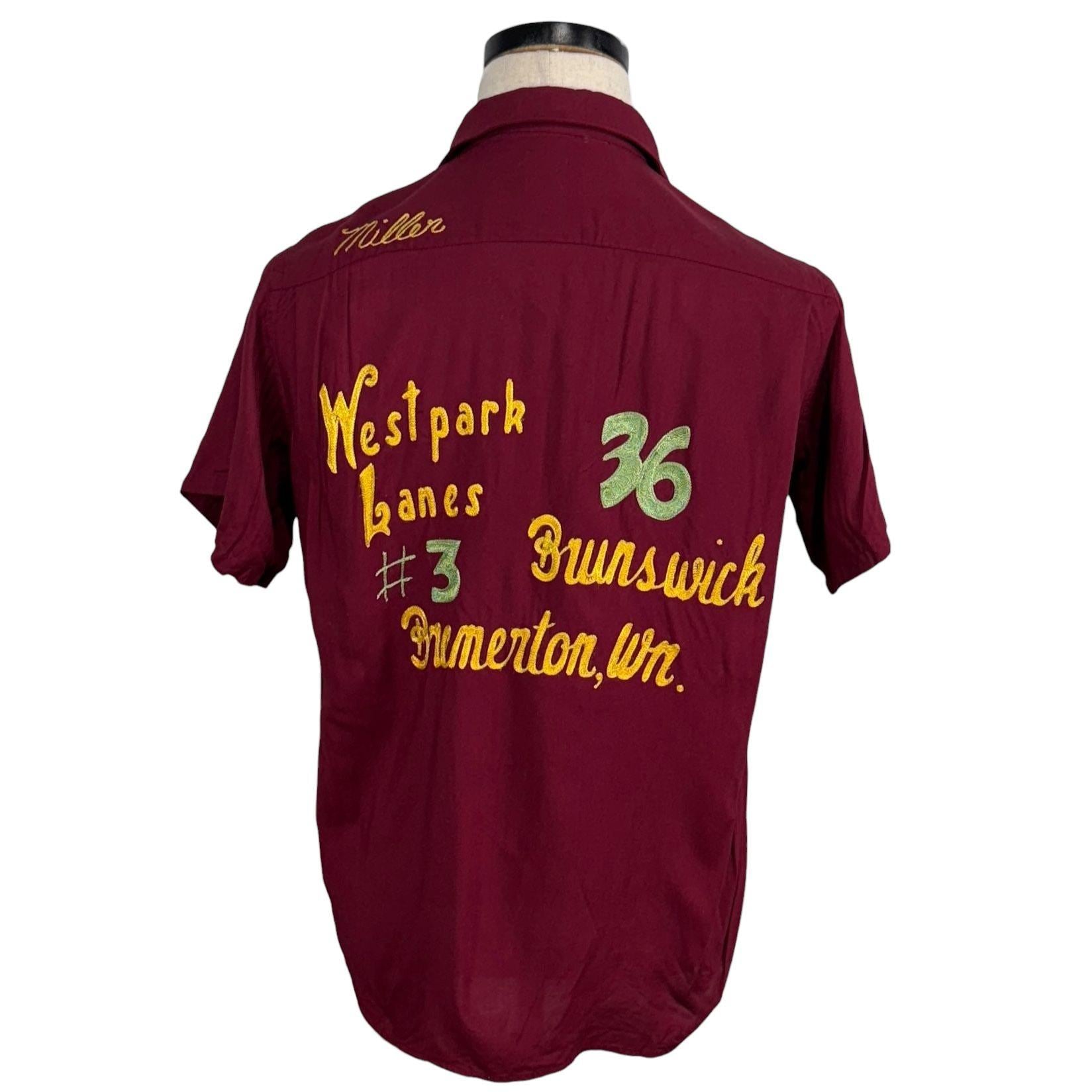 t*読様 Hilton bowlingshirt 50s Vintage 50s Hilton Burgundy Bowling Shirt Chain Stitch Embroidery