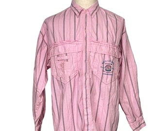 Bugle Boy Pink Striped Cotton Button-Up Shirt – Vintage 90s Hong Kong Made