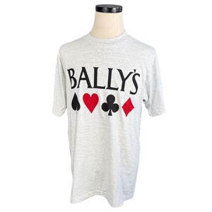 Camiseta vintage Ballys Casino, grande, gris, de una sola puntada, Fruit of the Loom, mezcla de algodón, años 90, fabricada en EE. UU.