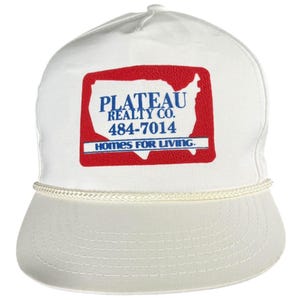 Vintage Plateau Realty Co. White Rope Snapback Hat Designer Award Headwear Fits All