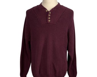 Vintage Andes Mountain Baumwollpullover, weinroter Kragen, Herren L
