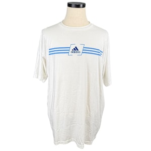Vintage Adidas T-Shirt: White Cotton Tee with Blue Logo (Men&#39;s XL)