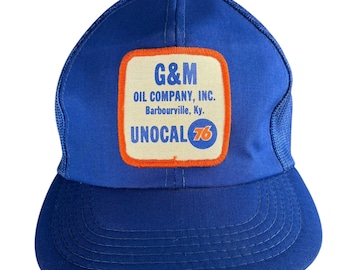 Vintage 80s Blue G&M Oil Company UNOCAL 76 Snapback Trucker Hat Mesh Adjustable