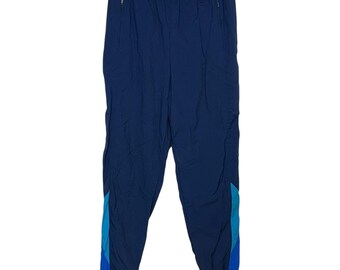 Spodnie dresowe Nike Vintage 80s Blue Nylon z elastyczną talią, rozmiar M, wyprodukowane na Tajwanie