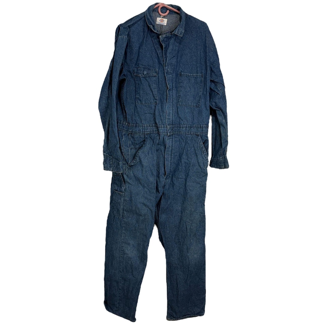 ジャケット・アウター 80s Dickies Denim Coveralls Single Face Dickies Mens Vintage 80s Denim Coveralls Size 44 Long Blue Talon