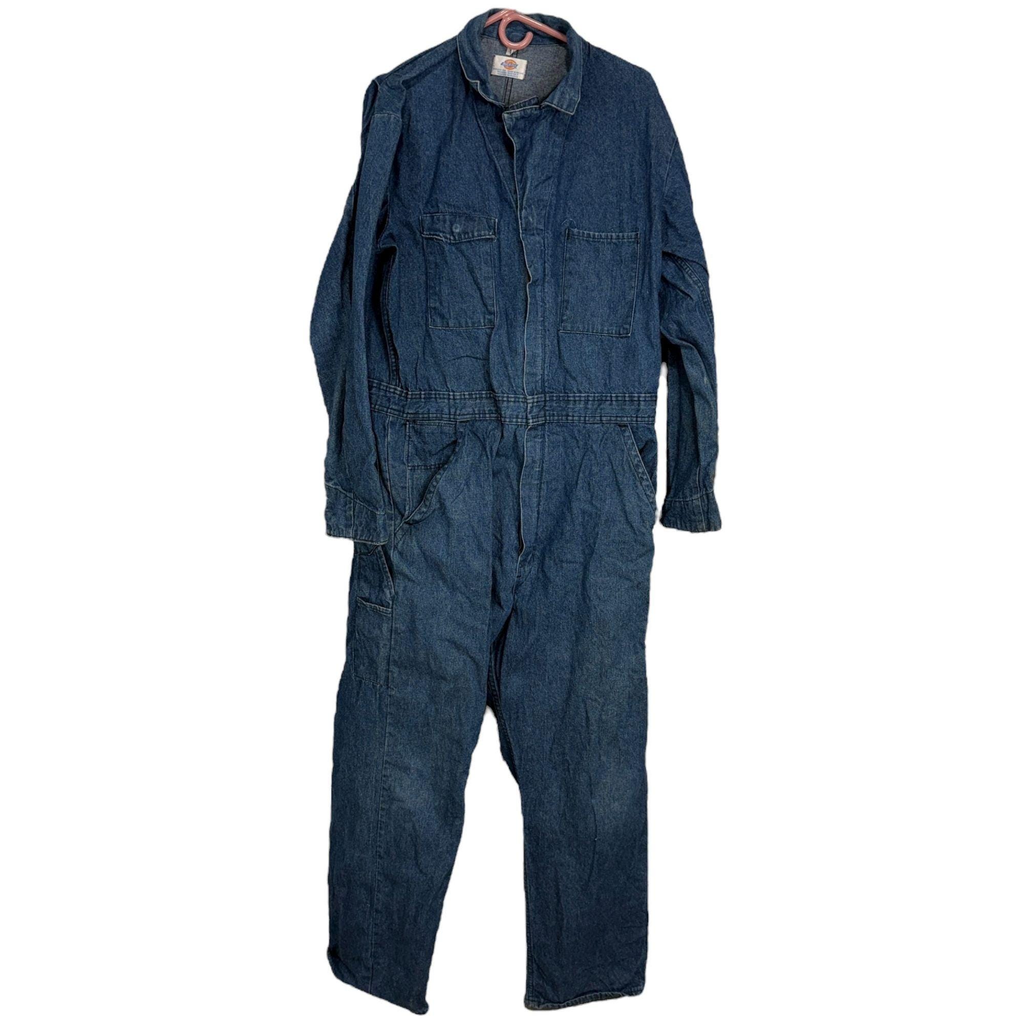 ジャケット・アウター 80s Dickies Denim Coveralls Single Face Dickies Mens Vintage 80s Denim Coveralls Size 44 Long Blue Talon