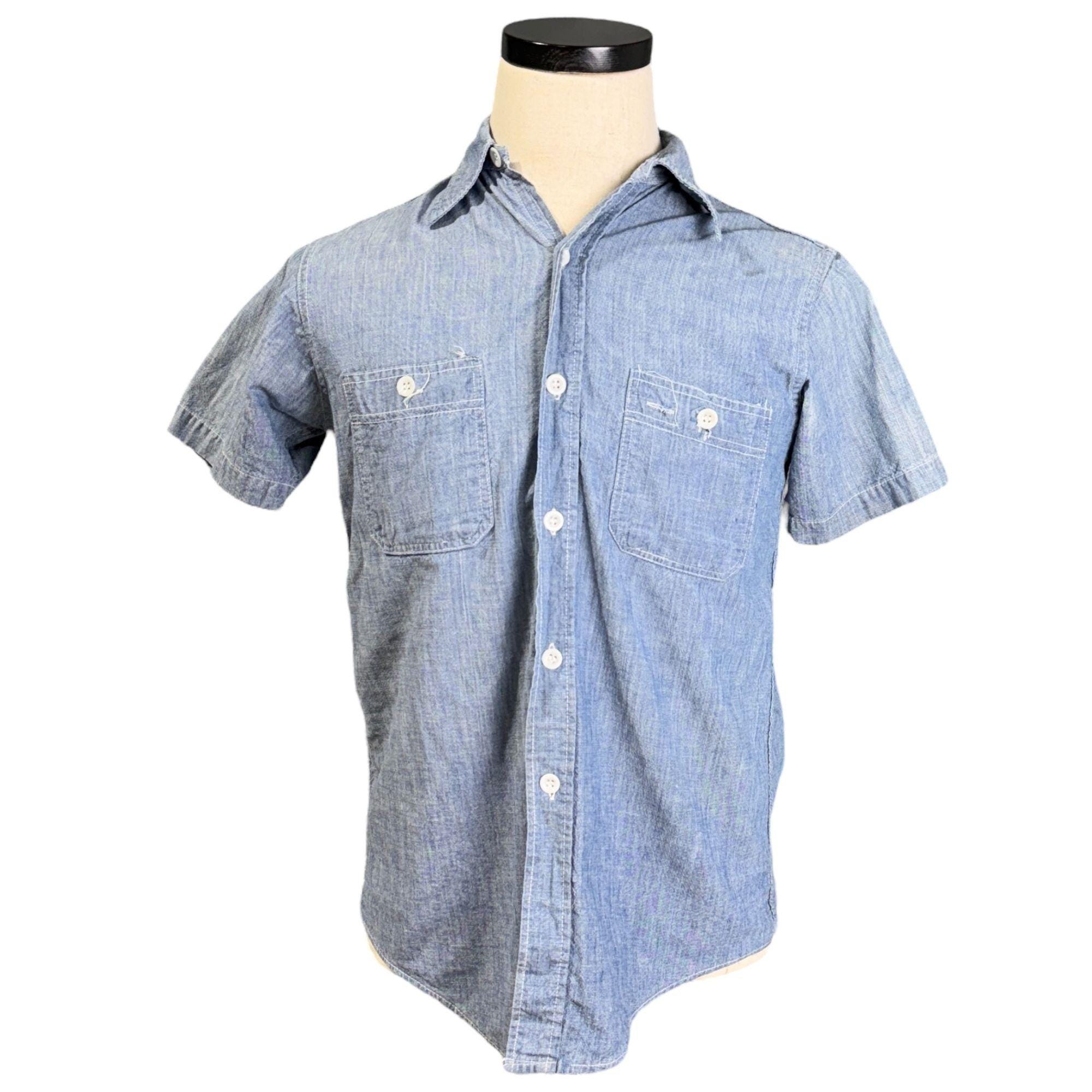Vintage 60s King Kole Blue Chambray Shirt S/S Button-up Mens 