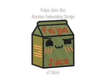 Feijoa Juice Box, x7 Sizes, Machine embroidery design file, Kawaii, instant digital download, zip, 6 file formats