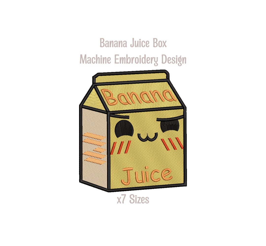 Banana Juice Box, X7 Sizes, Machine Embroidery Design File, Kawaii