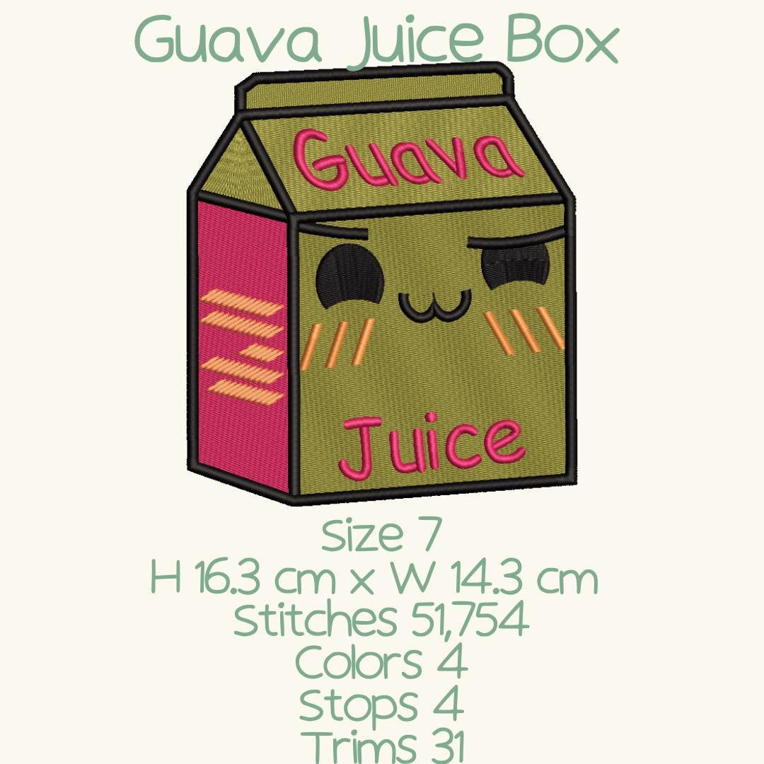 Guava Juice Box, X7, Machine Embroidery Design File, Kawaii, Instant ...