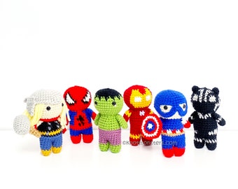 All 6 Super Hero Bundle Crochet PATTERN ONLY (PDF) download how to amigurumi tutorial instructions guide beginner hero panther superheroes