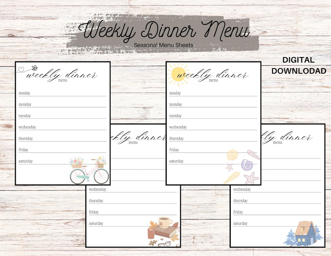 Weekly Dinner Menu Planning Sheets Digital Download Instant Download - Etsy