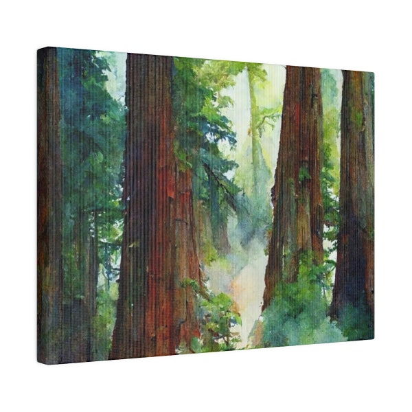 Redwood tree forest - watercolor-style artwork - Canvas Print