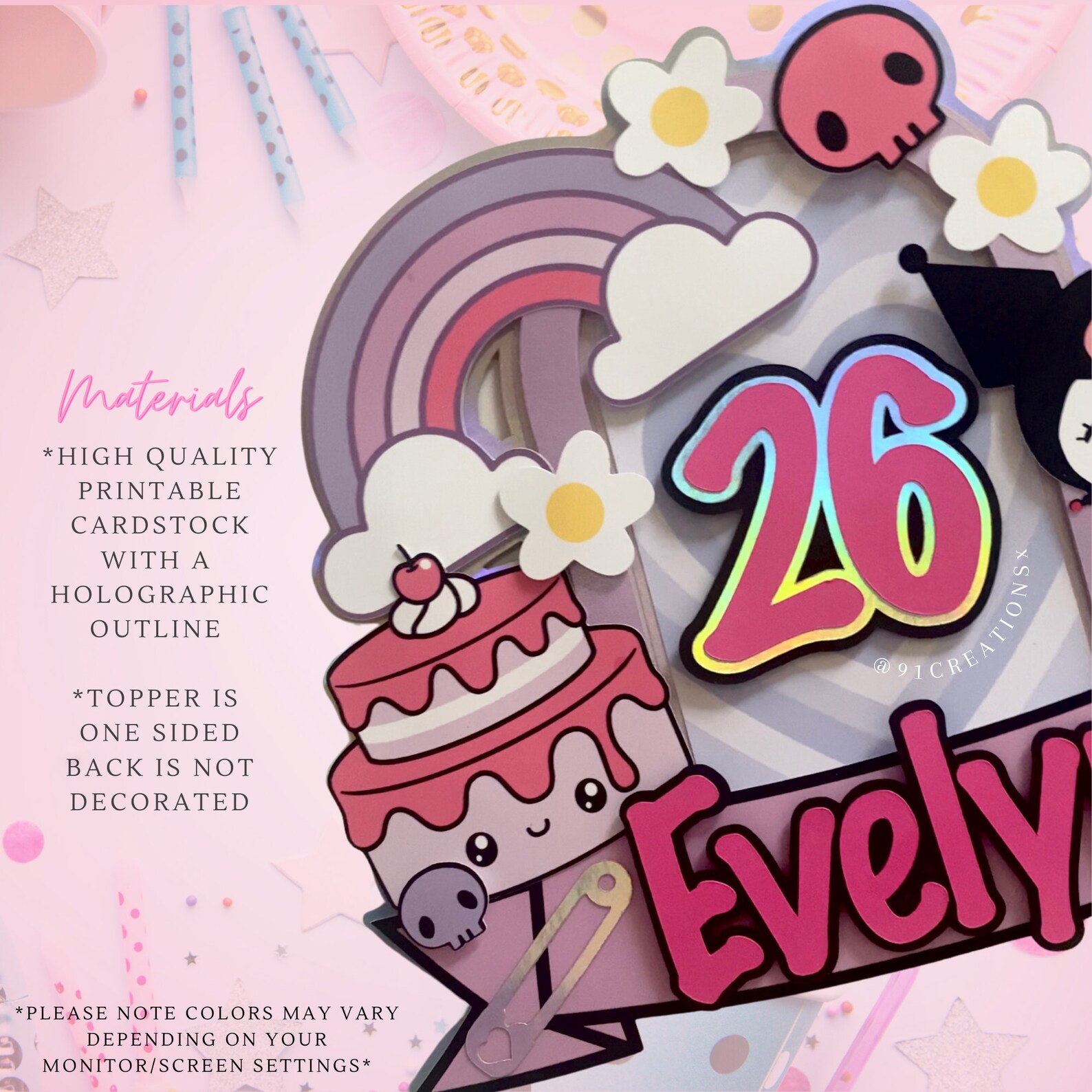 Kawaii Cake Topper Kuromi Cake Topper Kawaii Birthday - Etsy