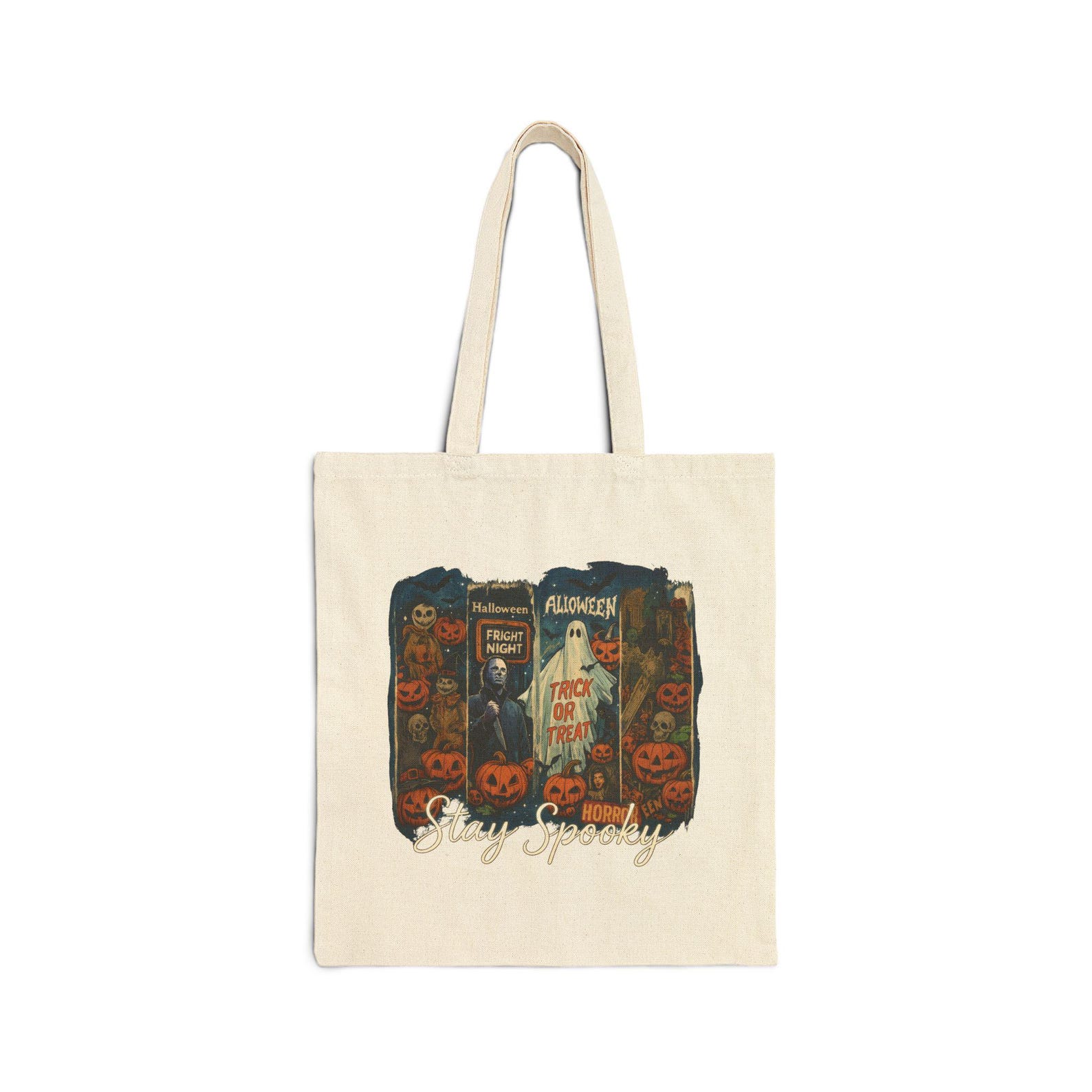 Stay Spooky Gothic Tote, Pumpkin Patch Horror Fright Night Tote Bag, Canvas Trick or Treat Bag, Vintage Fall Tote