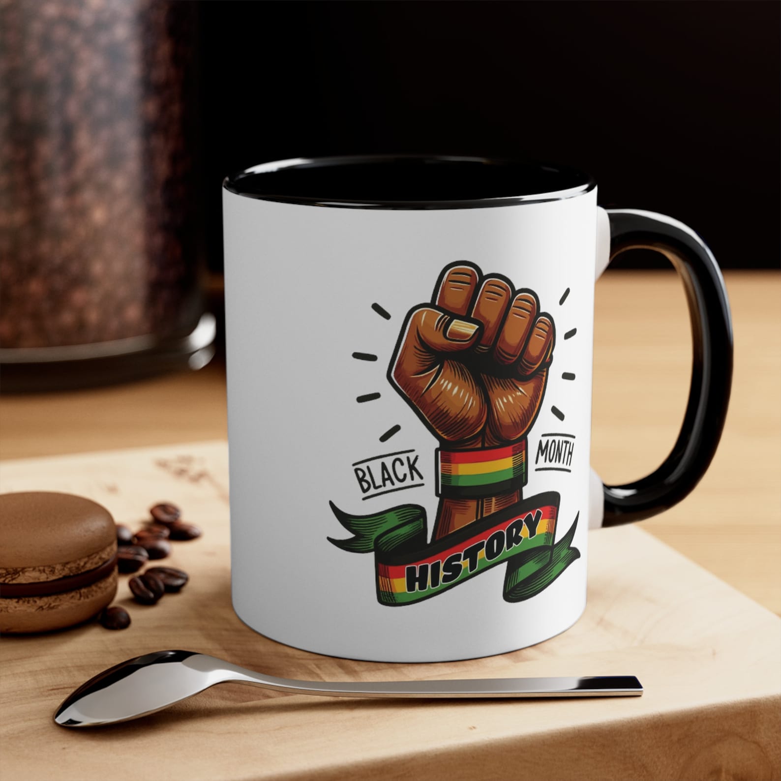 Empower & Rise Raised Fist Black History Month Mug