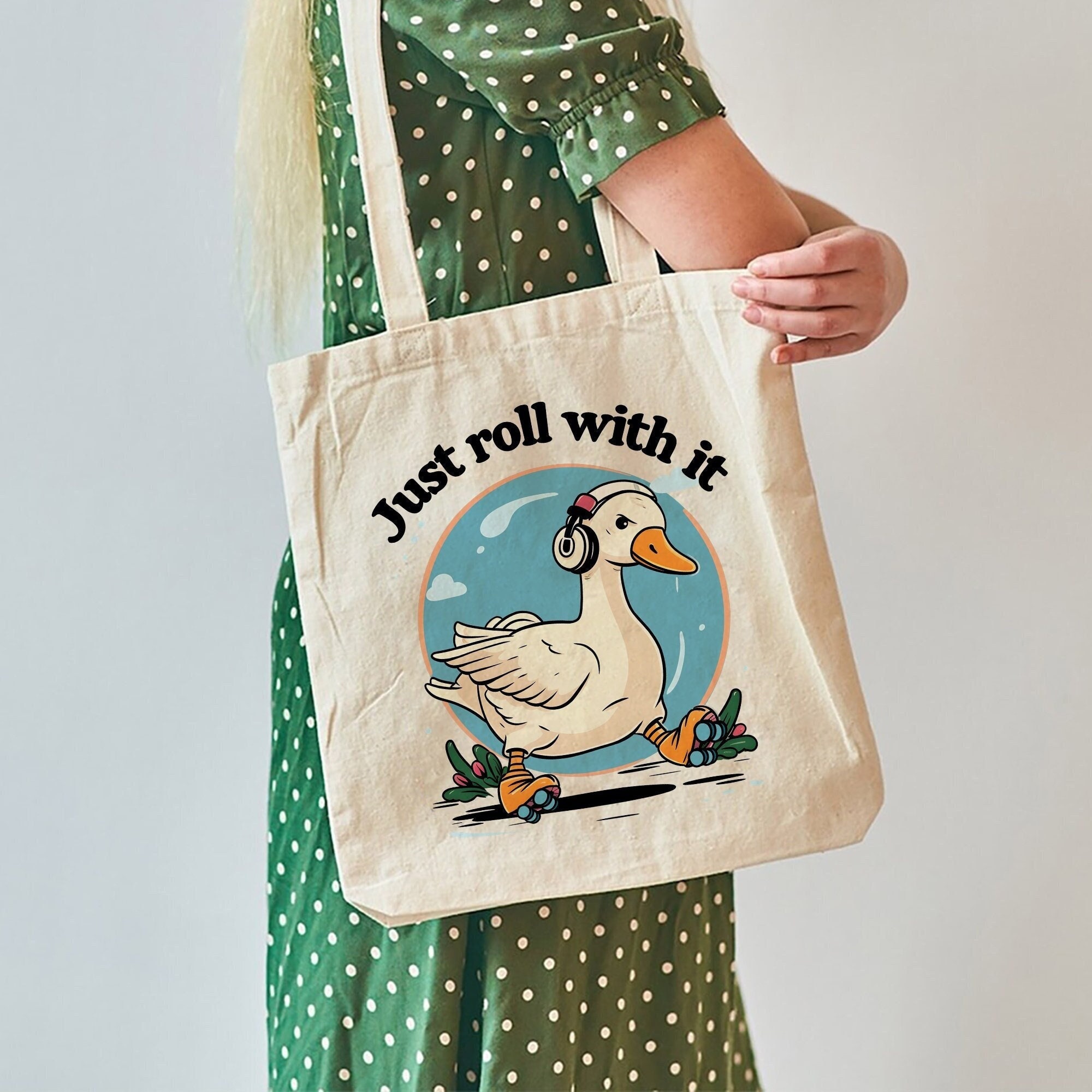 Retro Duck Tote Bag, Ducks Tote Bag, Just Roll With It Tote Bag, Duck