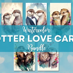 Paquete de tarjetas de amor con una nutria encantadora / Saludos de aniversario / Tarjetas de acuarela / Regalo para amantes de la naturaleza / Tarjetas de compromiso / Tarjetas de cumpleaños / Regalos de nutria