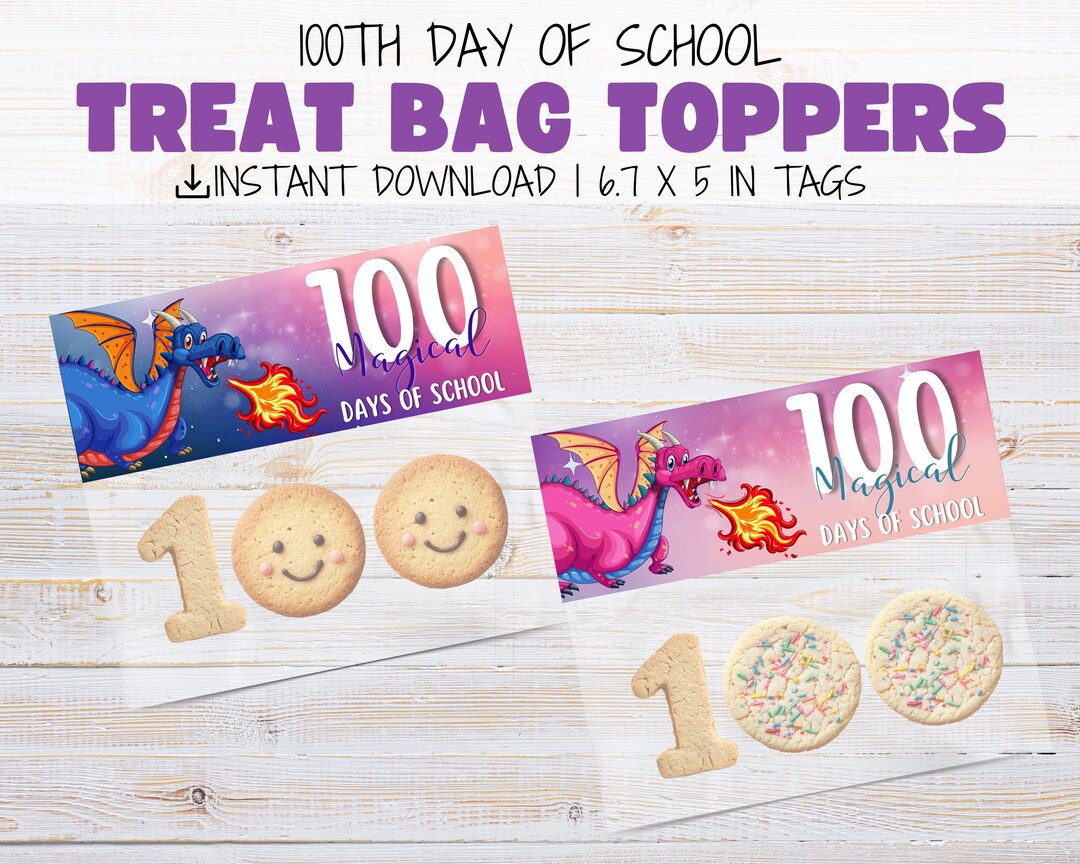 100th Day of School Treat Bag Topper | 100 Days Fold Over Labels | 100 ...
