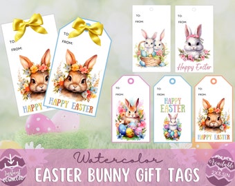 Easter Printable Watercolor Bunny Gift Tags | Easter Basket Tags | Happy Easter Favor Tags | Instant Download | PDF File | Printable