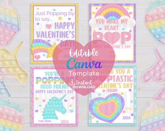 Editable Pop It Valentines Gift Tags | Non-Candy Classroom Valentines | Poppin Valentine Custom Favor Tags | Printable Valentine's Day Cards