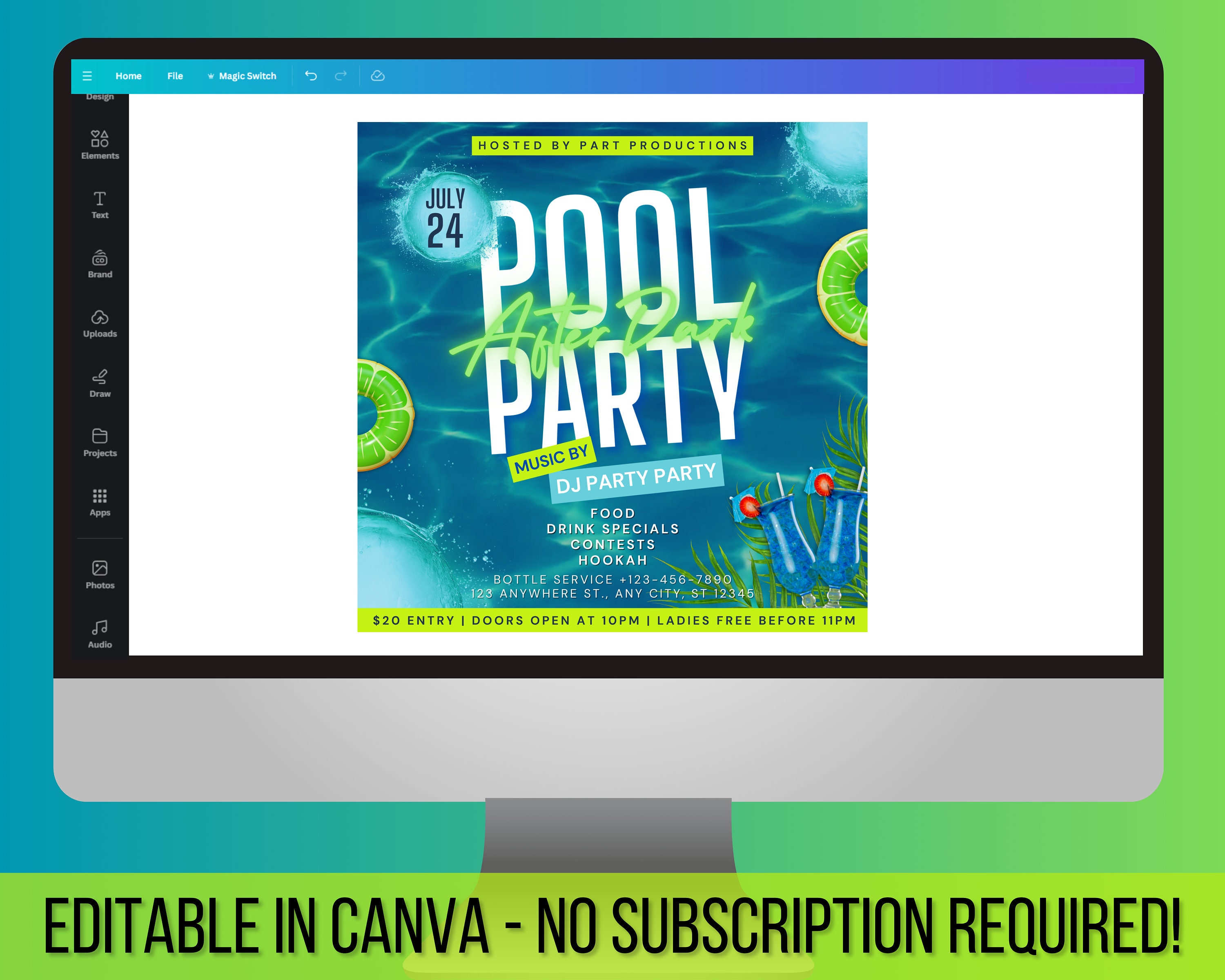 Canva Template Animated Invitation Pool Party Flyer Template | Pool ...