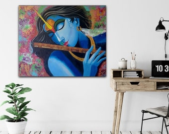 Lord Krishna, Acrylic Painting, Wall Decor, Hindu God Art, Indian Painting, Krishna Painting
