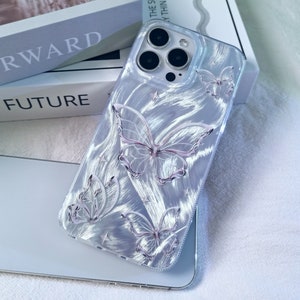 Coque papillon argentée pour iphone 15 pro max, coque esthétique pour iphone 14, 13, 12 pro, 11, coque pour femme, cadeau pour fille